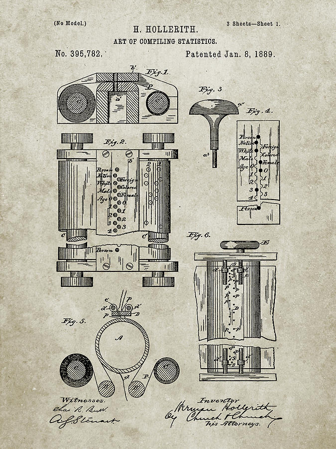 Patent Digital Art - Pp110-sandstone Hollerith Machine Patent Poster by Cole Borders