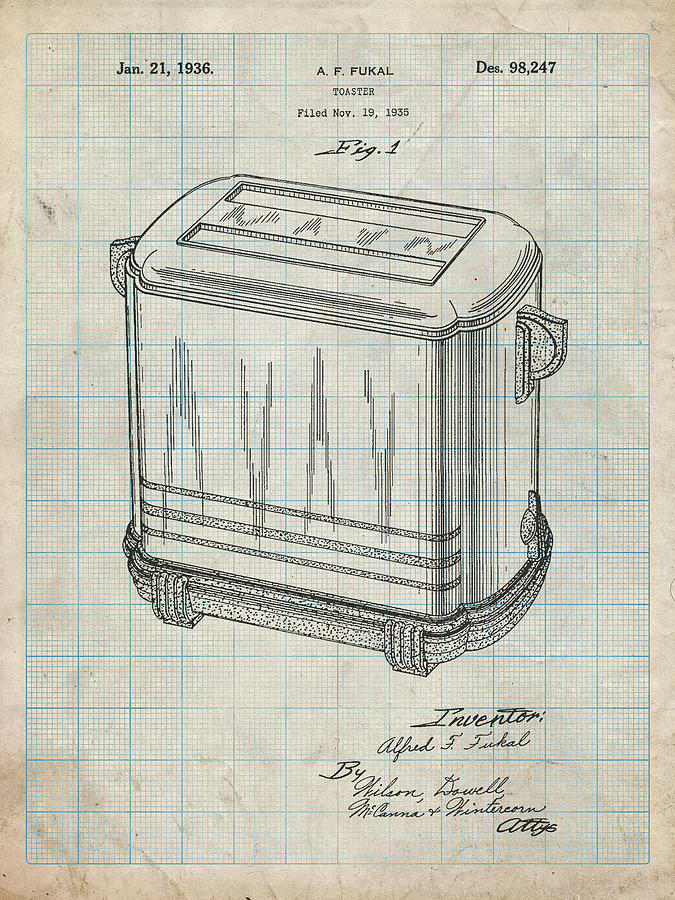 Kitchen Digital Art - Pp1100-antique Grid Parchment Toaster Patent Art, Vintage Toaster by Cole Borders