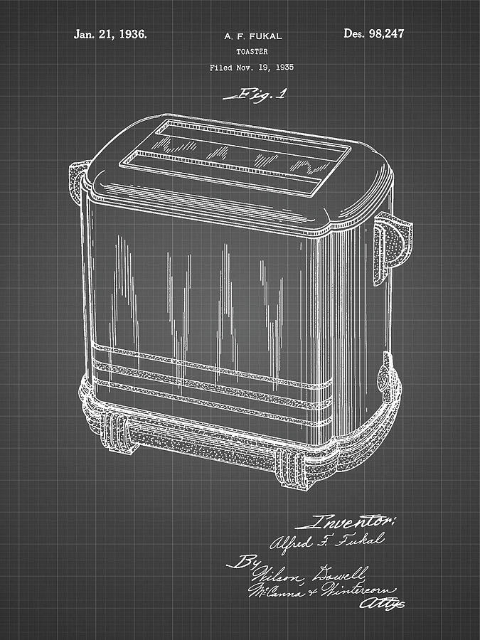 Kitchen Digital Art - Pp1100-black Grid Toaster Patent Art, Vintage Toaster by Cole Borders