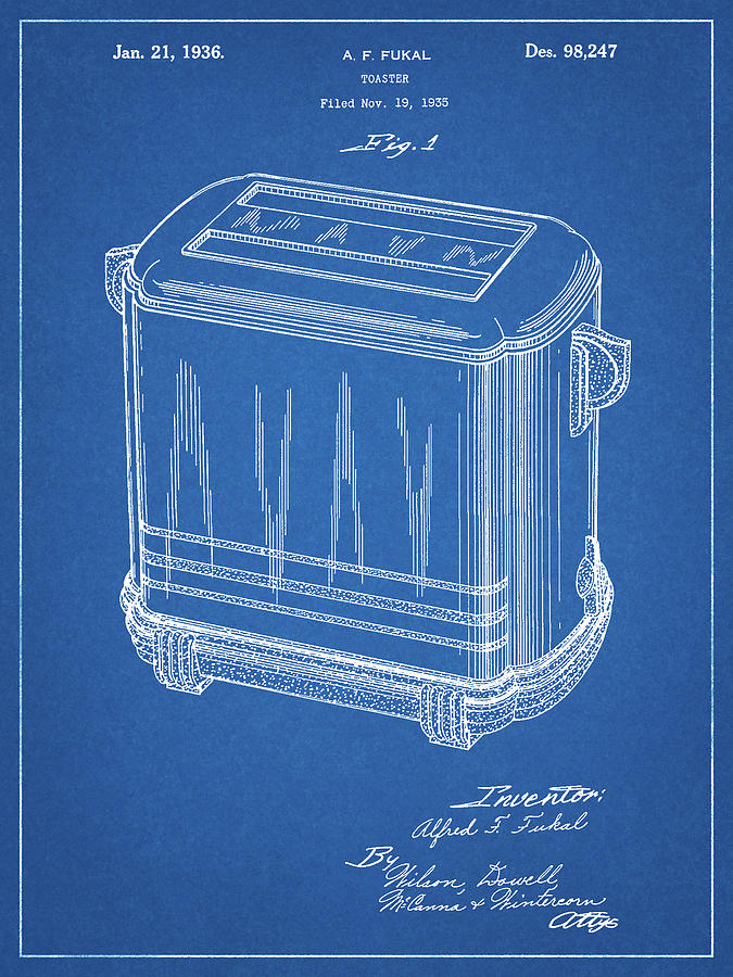 Kitchen Digital Art - Pp1100-blueprint Toaster Patent Art, Vintage Toaster by Cole Borders