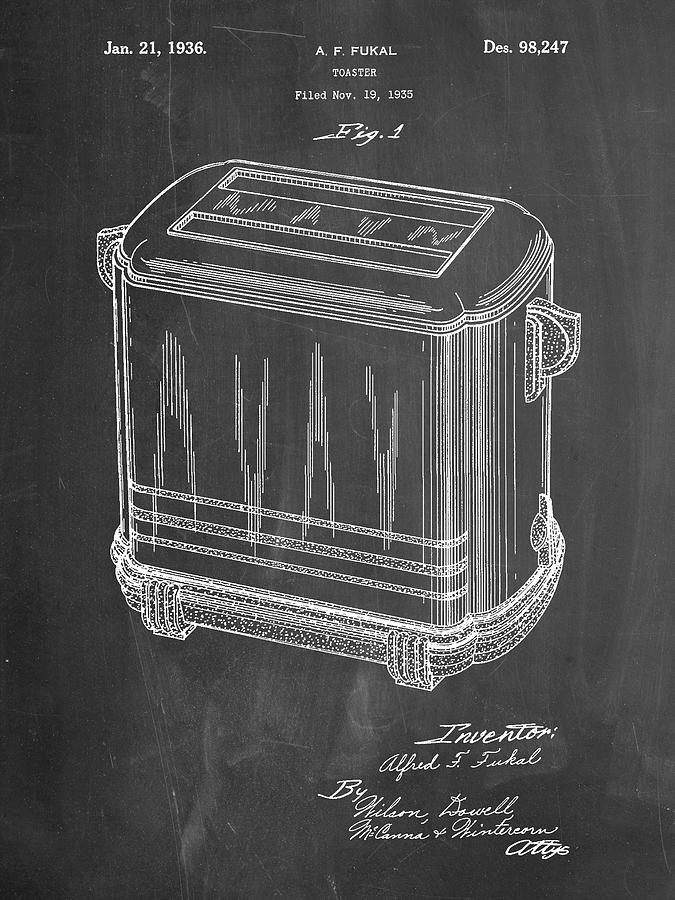 Kitchen Digital Art - Pp1100-chalkboard Toaster Patent Art, Vintage Toaster by Cole Borders