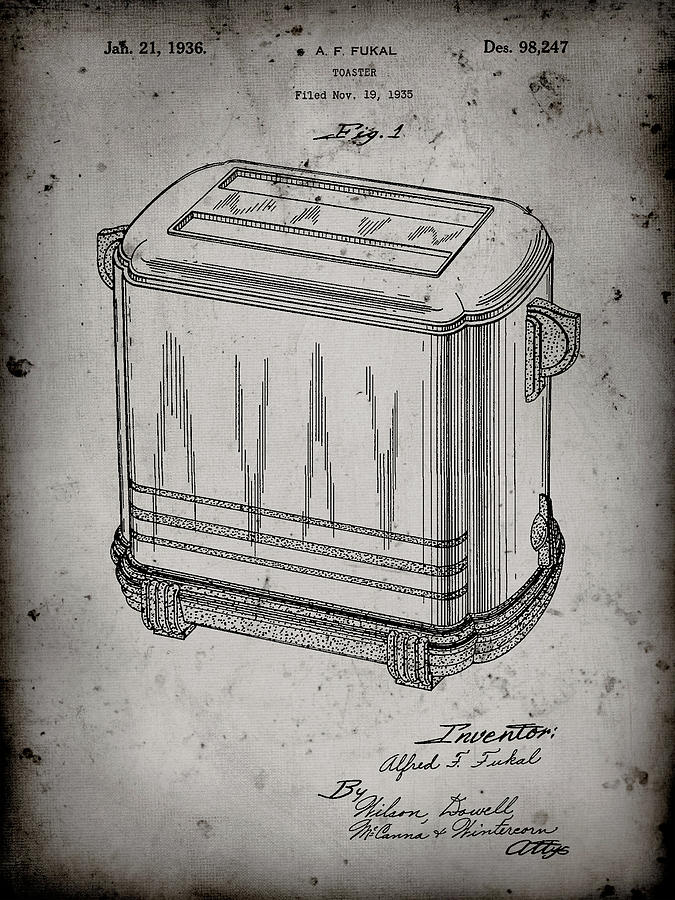 Kitchen Digital Art - Pp1100-faded Grey Toaster Patent Art, Vintage Toaster by Cole Borders