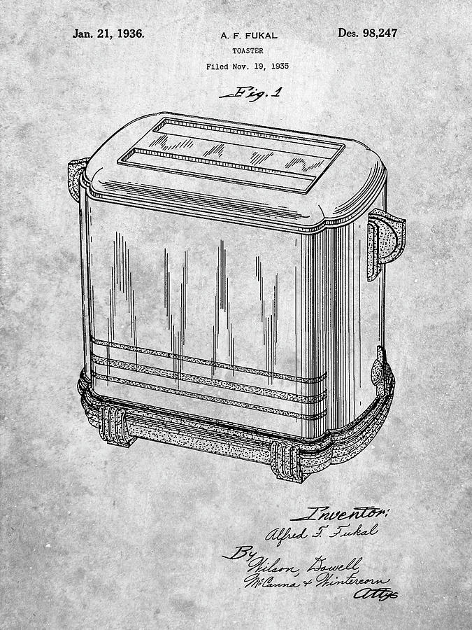 Kitchen Digital Art - Pp1100-slate Toaster Patent Art, Vintage Toaster by Cole Borders