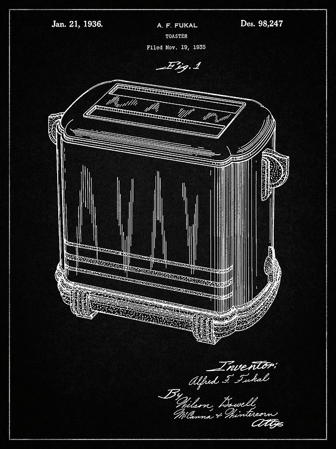 Kitchen Digital Art - Pp1100-vintage Black Toaster Patent Art, Vintage Toaster by Cole Borders