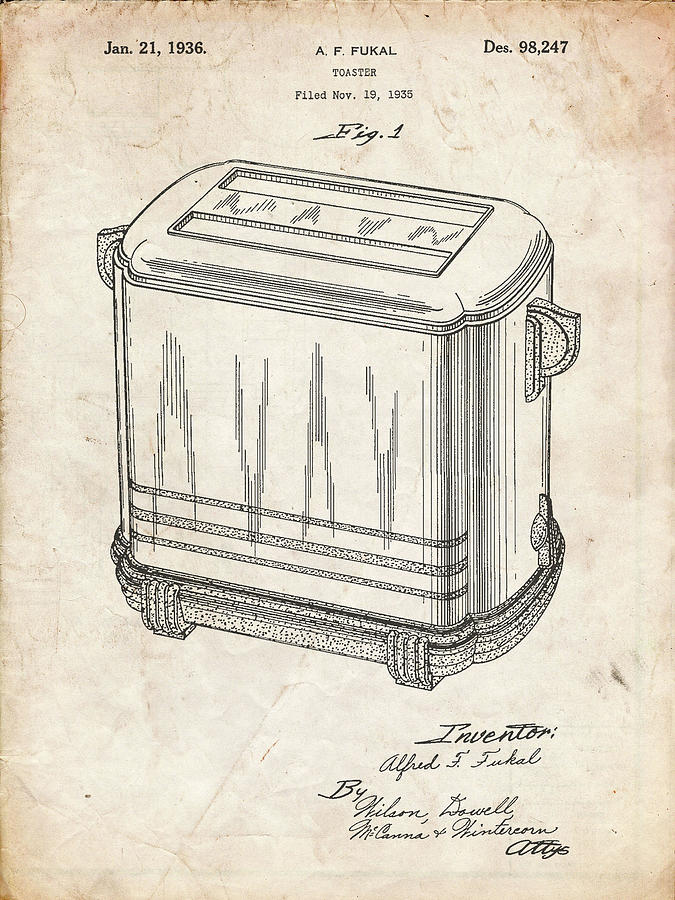Kitchen Digital Art - Pp1100-vintage Parchment Toaster Patent Art, Vintage Toaster by Cole Borders