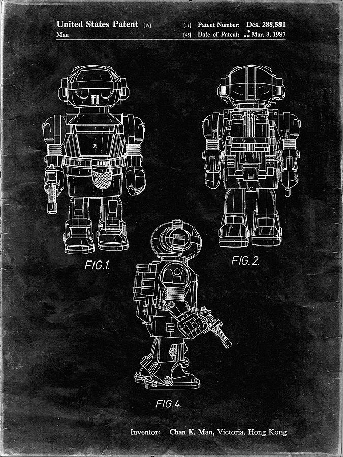 Robot Toy Digital Art - Pp1101-black Grunge Toby Talking Toy Robot Patent Poster by Cole Borders