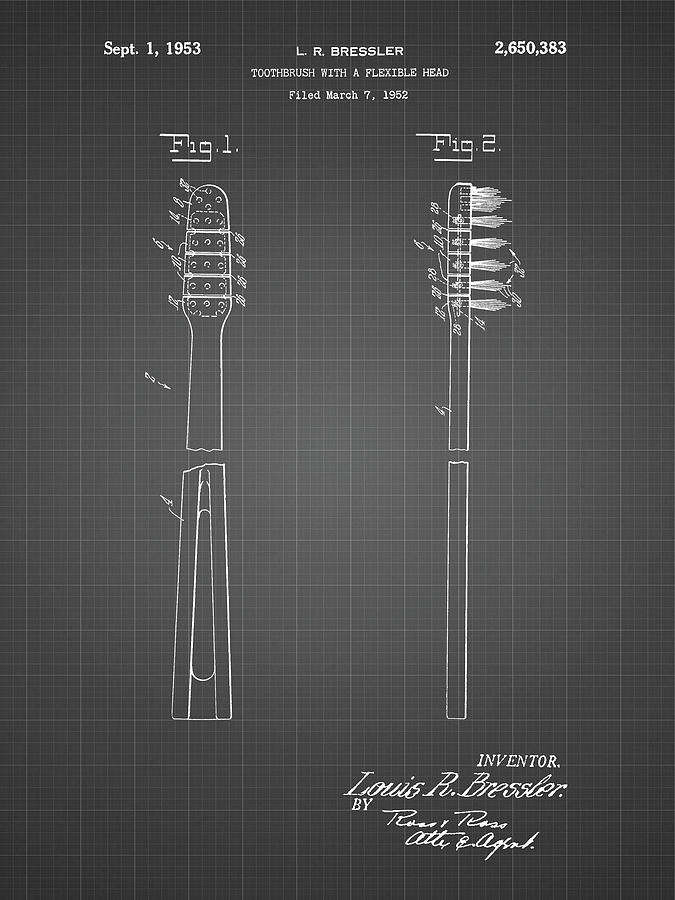 Pp1102-black Grid Toothbrush Flexible Head Patent Poster Digital Art by