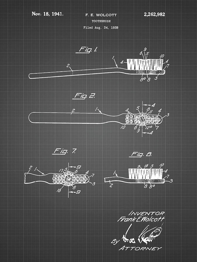 Pp1103-black Grid Toothbrush Flexible Head Patent Poster Digital Art by