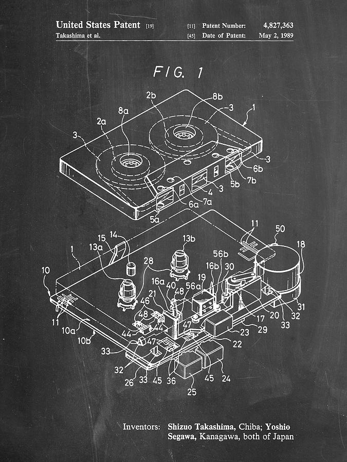 Vintage Music Digital Art - Pp1104-chalkboard Toshiba Cassette Tape Recorder Patent Poster by Cole Borders