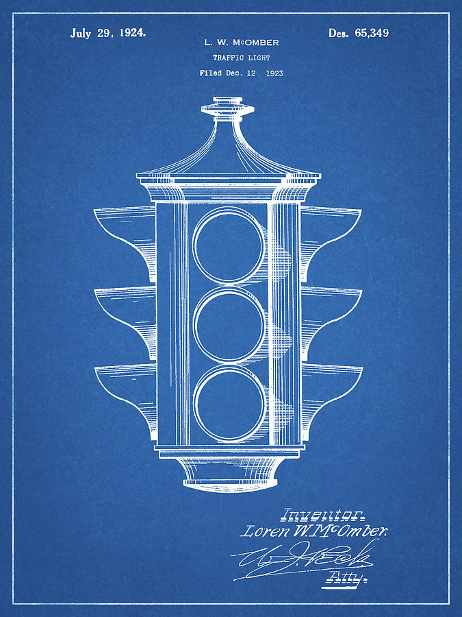 Transportation Digital Art - Pp1109-blueprint Traffic Light 1923 Patent Poster by Cole Borders