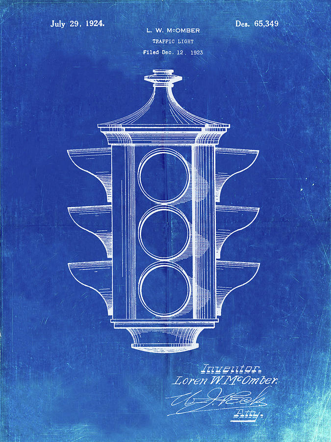 Transportation Digital Art - Pp1109-faded Blueprint Traffic Light 1923 Patent Poster by Cole Borders
