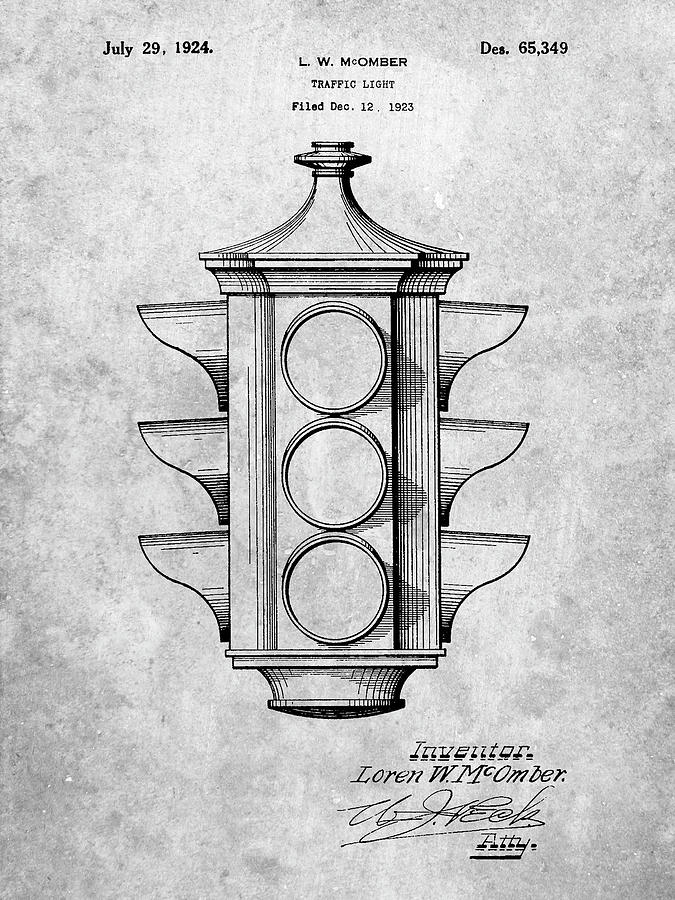 Transportation Digital Art - Pp1109-slate Traffic Light 1923 Patent Poster by Cole Borders