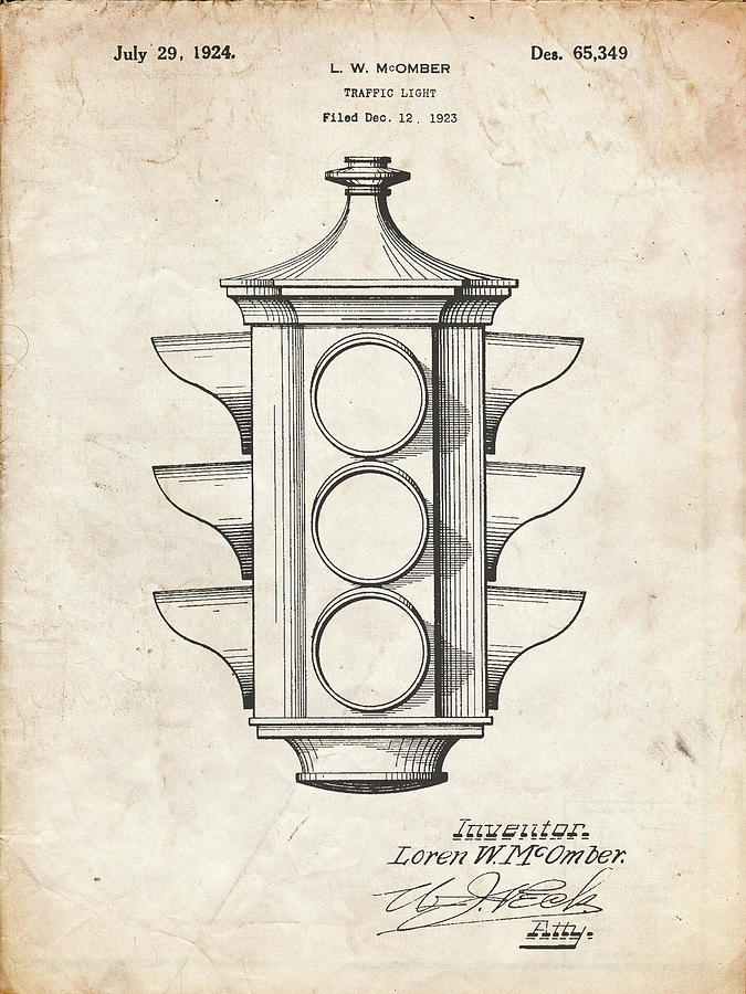 Transportation Digital Art - Pp1109-vintage Parchment Traffic Light 1923 Patent Poster by Cole Borders