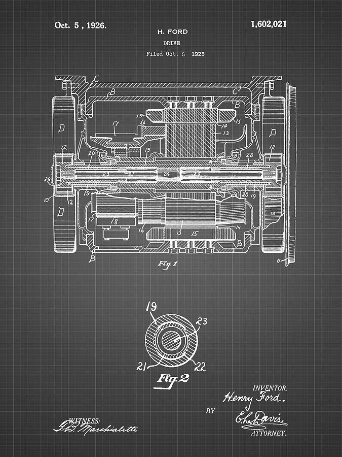 Train Decor Digital Art - Pp1110-black Grid Train Transmission Patent Poster by Cole Borders