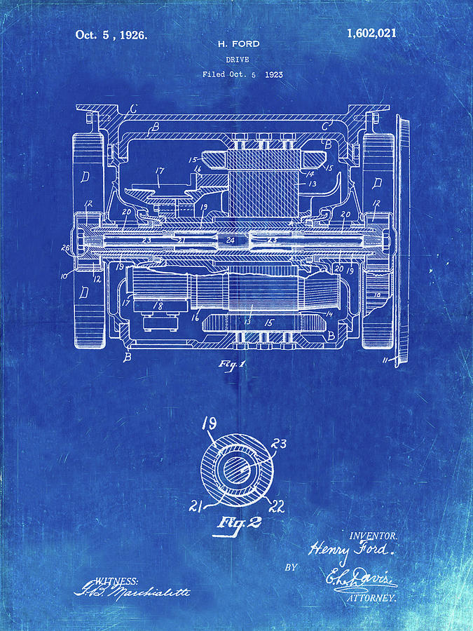 Train Decor Digital Art - Pp1110-faded Blueprint Train Transmission Patent Poster by Cole Borders