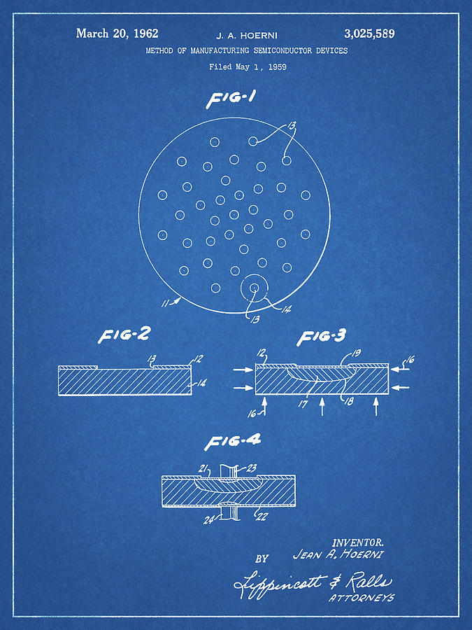 Tool Digital Art - Pp1113-blueprint Transistor Semiconductor Patent Poster by Cole Borders