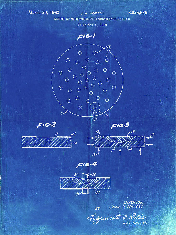 Tool Digital Art - Pp1113-faded Blueprint Transistor Semiconductor Patent Poster by Cole Borders