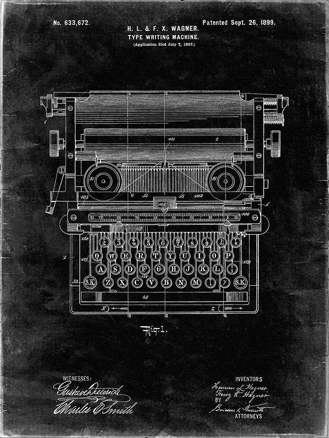 Pp1118-black Grunge Underwood Typewriter Patent Poster Digital Art by ...