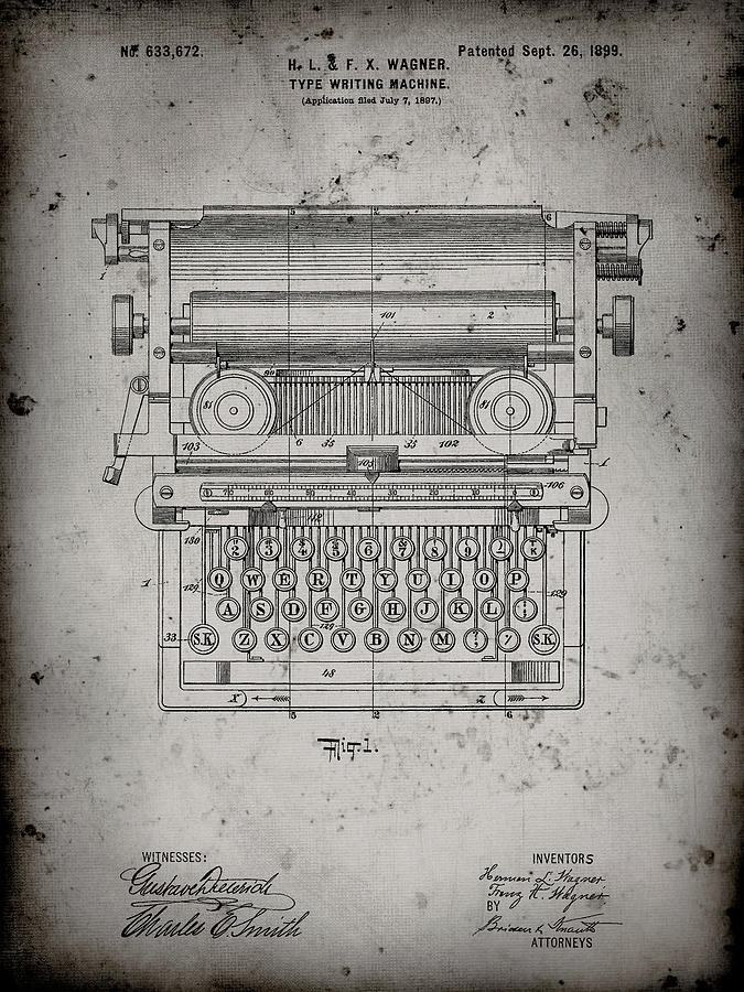 Pp1118-faded Grey Underwood Typewriter Patent Poster Digital Art by ...