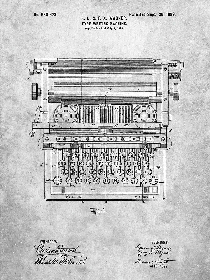 Typewriter Digital Art - Pp1118-slate Underwood Typewriter Patent Poster by Cole Borders