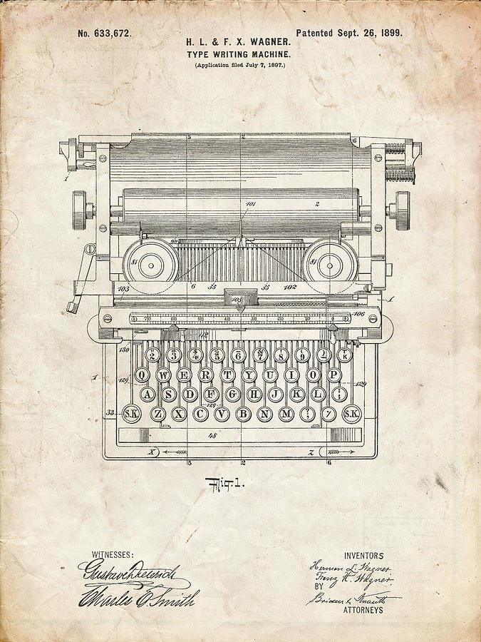 Typewriter Digital Art - Pp1118-vintage Parchment Underwood Typewriter Patent Poster by Cole Borders