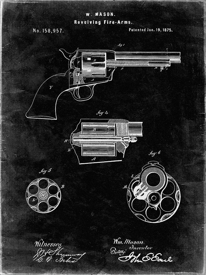 Revolver Digital Art - Pp1119-black Grunge Us Firearms Single Action Army Revolver Patent Poster by Cole Borders