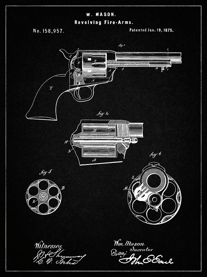 Revolver Digital Art - Pp1119-vintage Black Us Firearms Single Action Army Revolver Patent Poster by Cole Borders