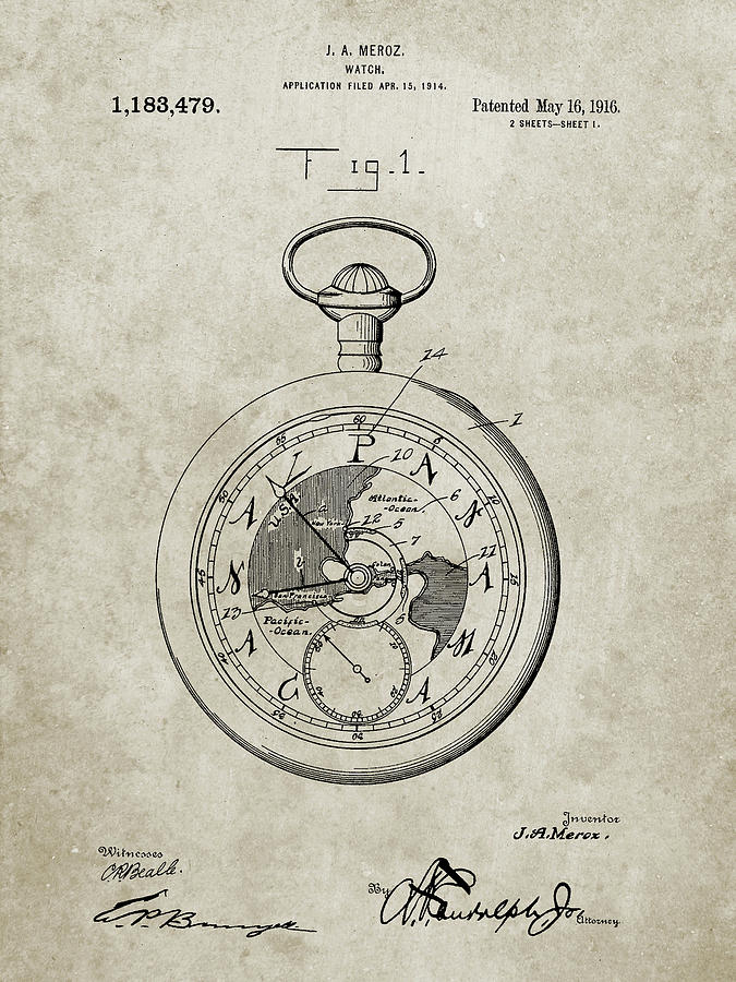Vintage Digital Art - Pp112-sandstone U.s. Watch Co. Pocket Watch Patent Poster by Cole Borders