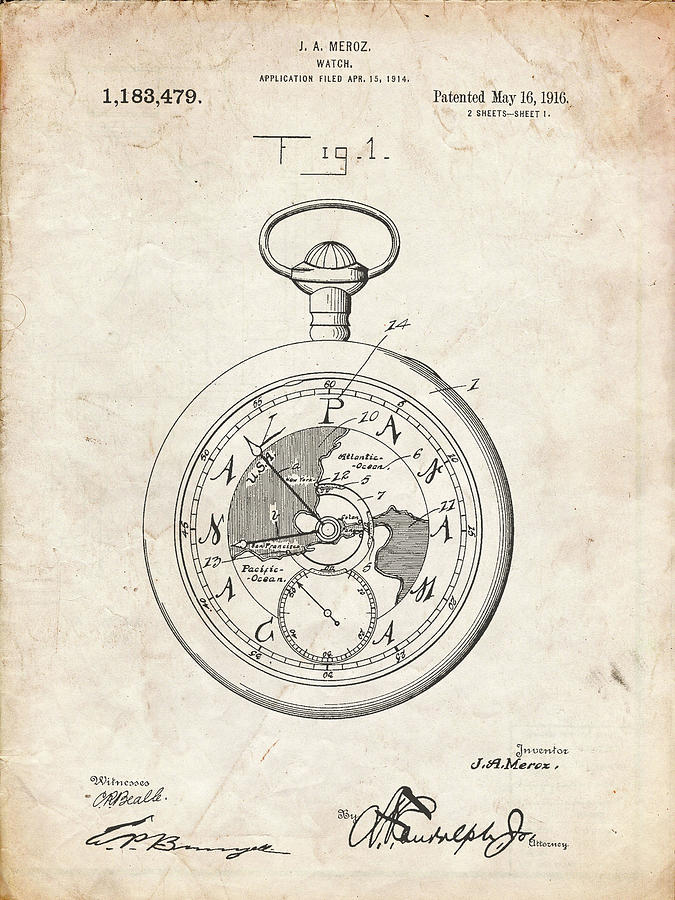 Vintage Digital Art - Pp112-vintage Parchment U.s. Watch Co. Pocket Watch Patent Poster by Cole Borders
