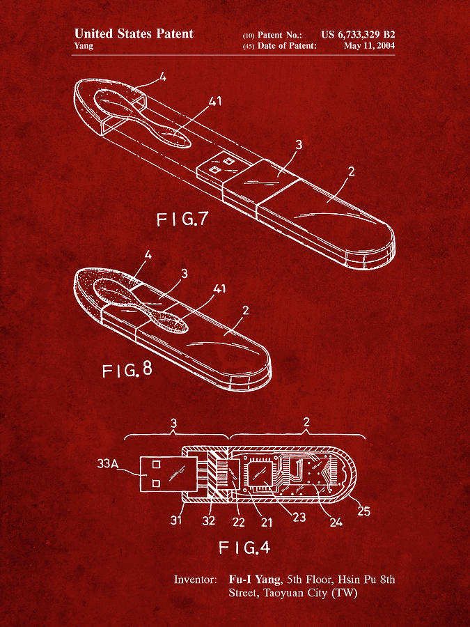 Flash Drive Digital Art - Pp1120-burgundy Usb Flash Drive Patent Poster by Cole Borders