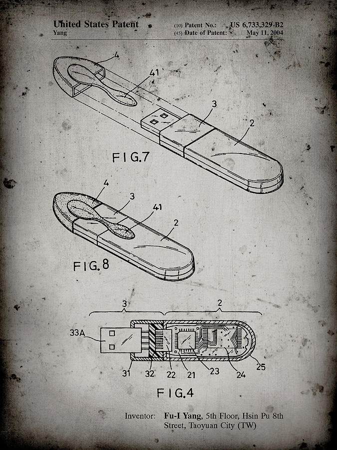 Flash Drive Digital Art - Pp1120-faded Grey Usb Flash Drive Patent Poster by Cole Borders