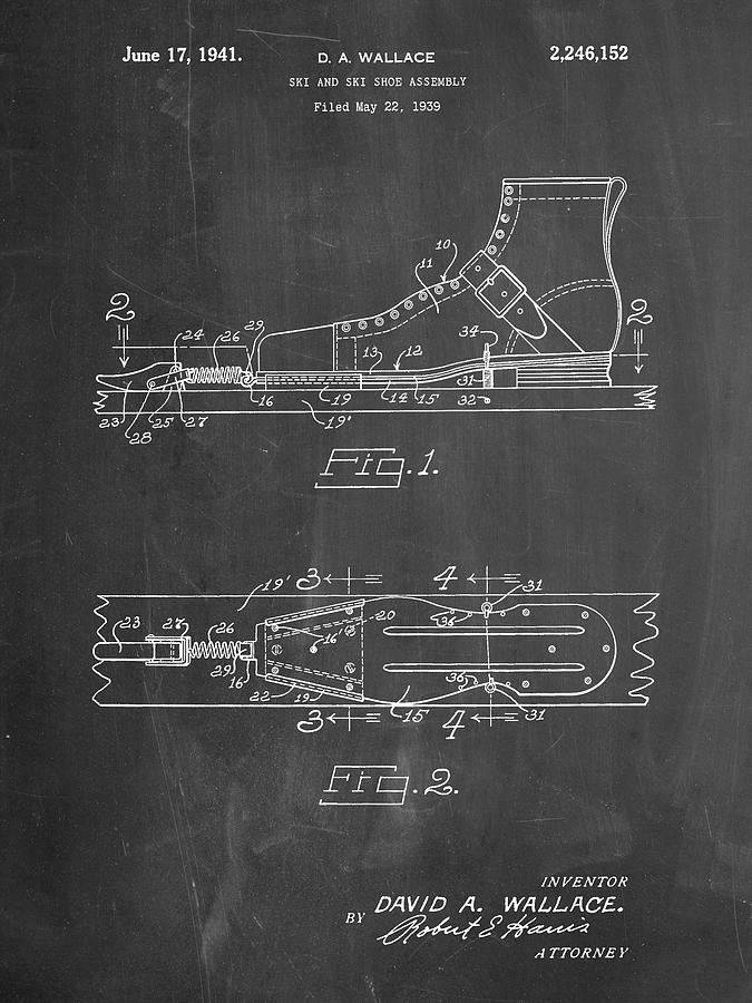 Skiing Digital Art - Pp1124-chalkboard Vintage Skis Patent Poster by Cole Borders