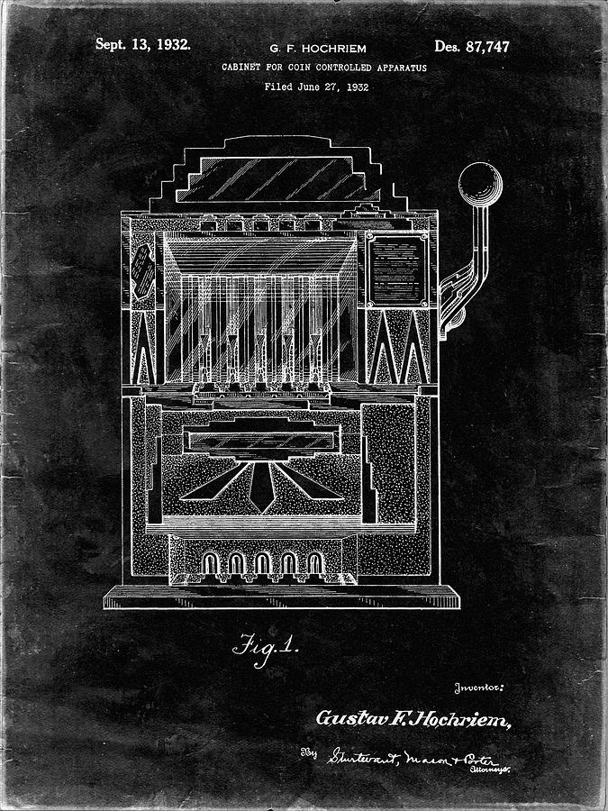 Pp1125black Grunge Vintage Slot Machine 1932 Patent