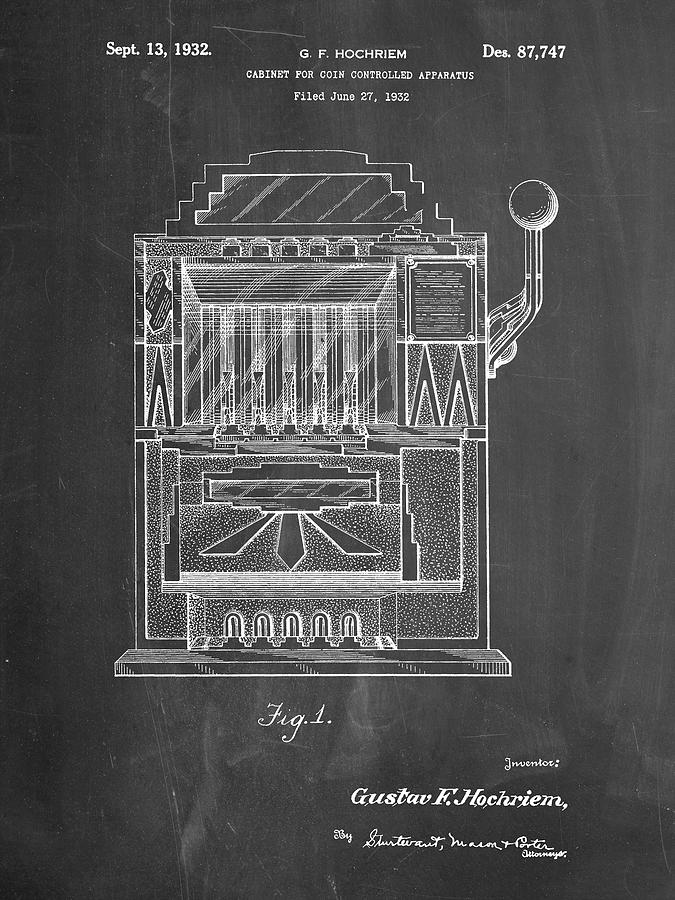 Slot Machine Digital Art - Pp1125-chalkboard Vintage Slot Machine 1932 Patent Poster by Cole Borders