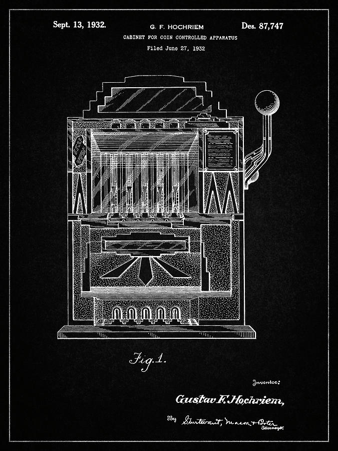 Slot Machine Digital Art - Pp1125-vintage Black Vintage Slot Machine 1932 Patent Poster by Cole Borders
