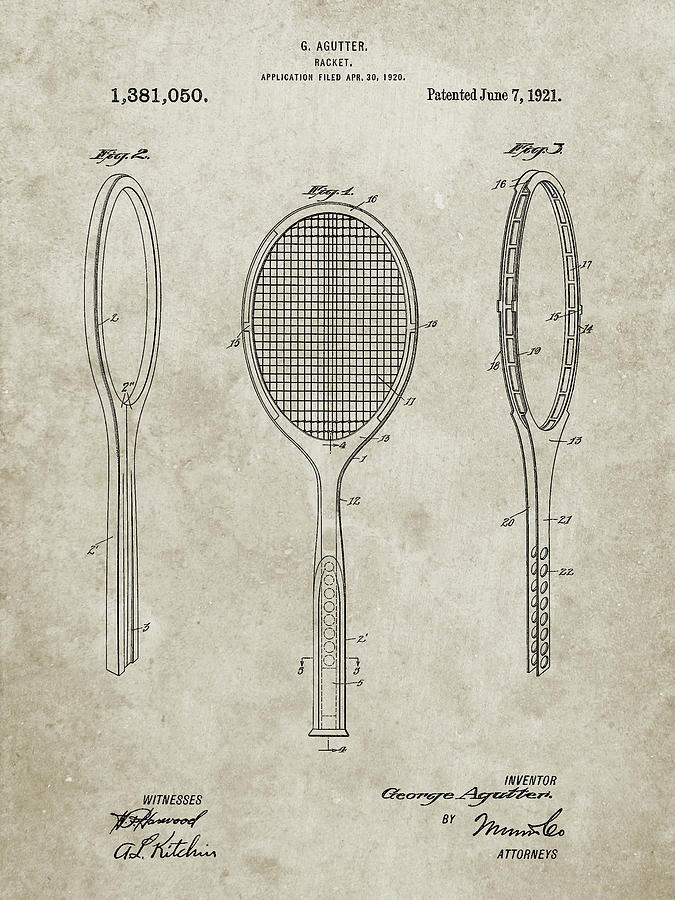 Tennis Digital Art - Pp1128-sandstone Vintage Tennis Racket Patent Poster by Cole Borders