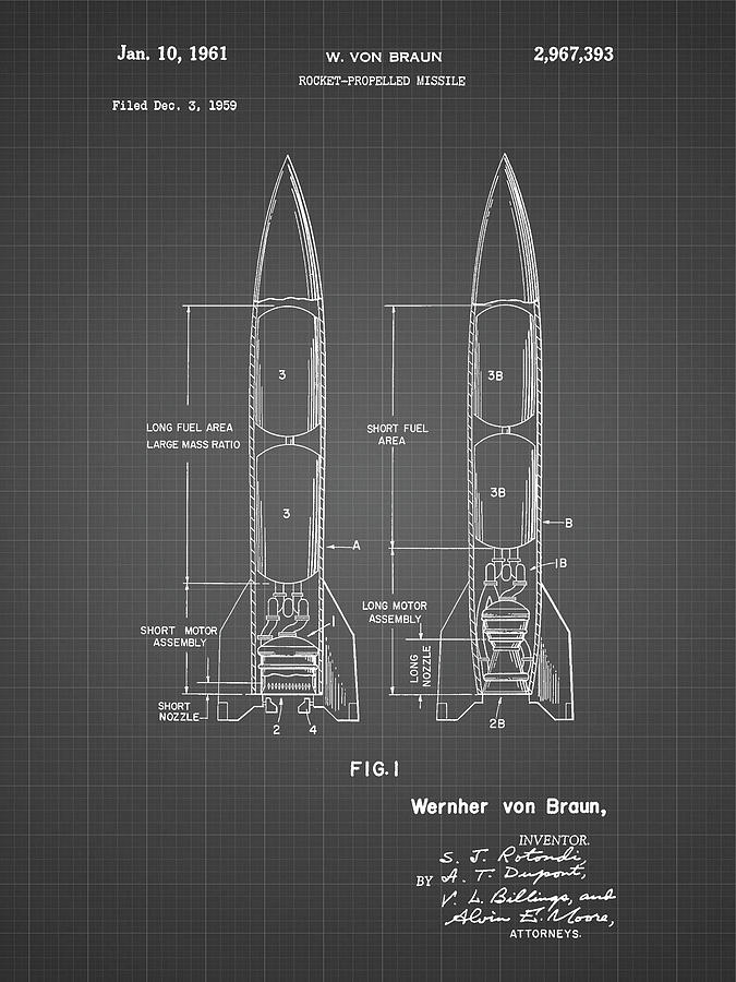 Pp1129-black Grid Von Braun Rocket Missile Patent Poster Digital Art by ...