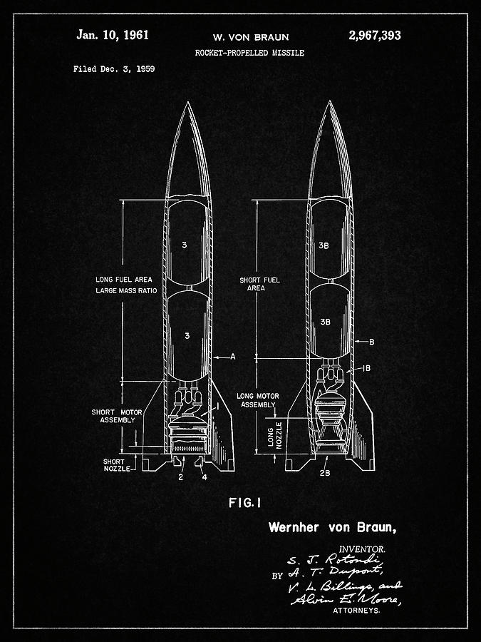 Pp1129-vintage Black Von Braun Rocket Missile Patent Poster Digital Art ...