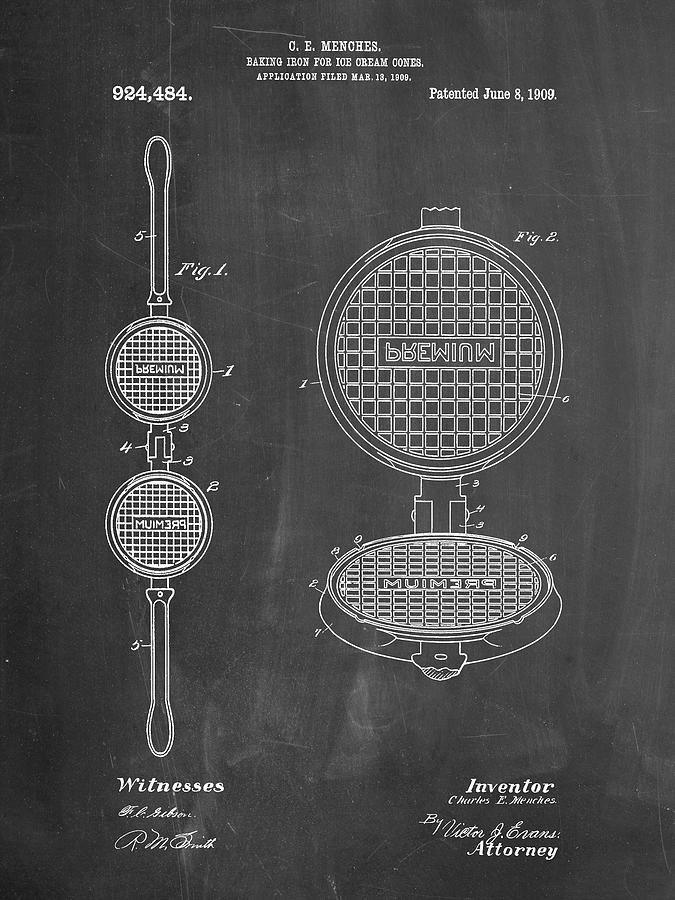 Kitchen Decor Digital Art - Pp1130-chalkboard Waffle Iron For Ice Cream Cones 1909 Patent Poster by Cole Borders