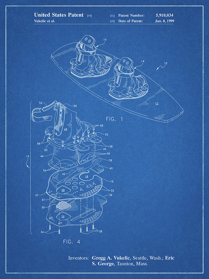 Wakeboard Digital Art - Pp1131-blueprint Wakeboard Patent Poster by Cole Borders