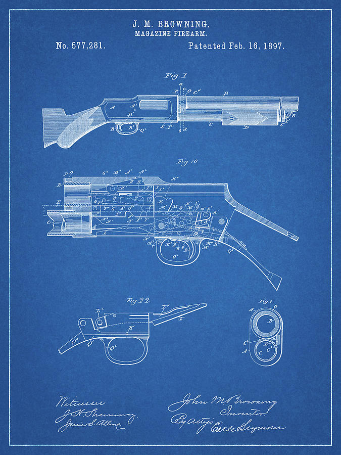 Pp1136blueprint Winchester Model 1897 Shotgun Digital Art by Cole Borders