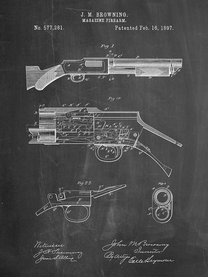 Firearm Digital Art - Pp1136-chalkboard Winchester Model 1897 Shotgun by Cole Borders