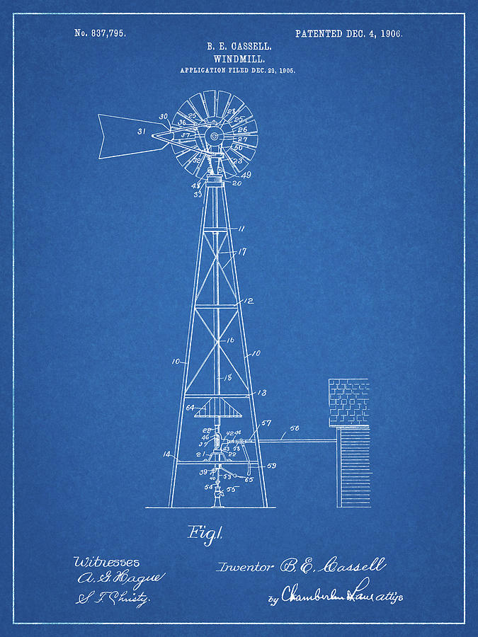 Farm Digital Art - Pp1137-blueprint Windmill 1906 Patent Poster by Cole Borders