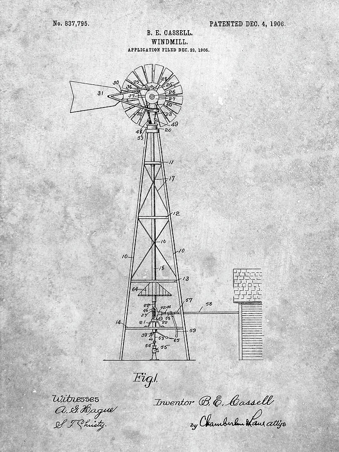 Farm Digital Art - Pp1137-slate Windmill 1906 Patent Poster by Cole Borders