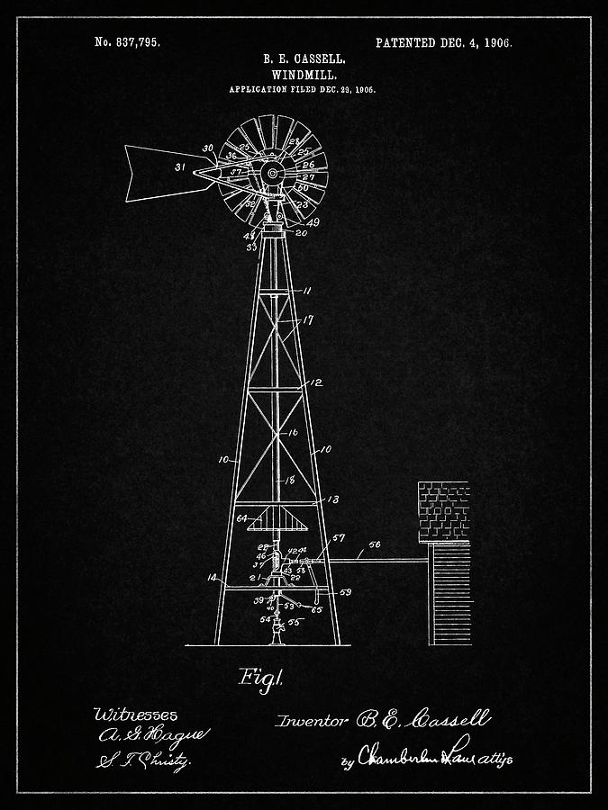 Farm Digital Art - Pp1137-vintage Black Windmill 1906 Patent Poster by Cole Borders