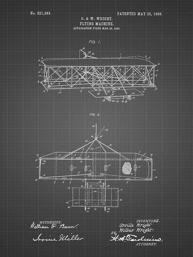 Airplane Digital Art - Pp1139-black Grid Wright Brothers Aeroplane Patent by Cole Borders