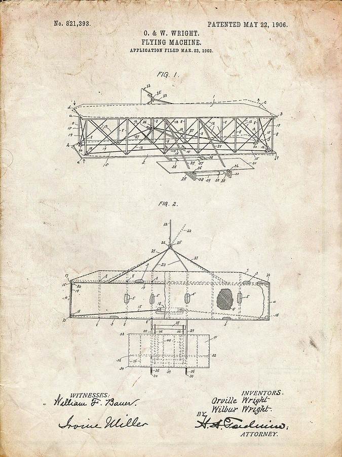 Airplane Digital Art - Pp1139-vintage Parchment Wright Brothers Aeroplane Patent by Cole Borders