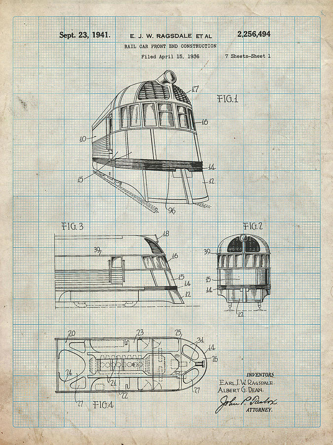Train Decor Digital Art - Pp1141-antique Grid Parchment Zephyr Train Patent Poster by Cole Borders Train Decor Digital Art - Pp1141-antique Grid Parchment Zephyr Train Patent Poster by Cole Borders