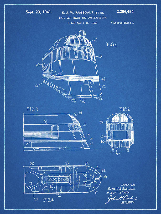 Train Decor Digital Art - Pp1141-blueprint Zephyr Train Patent Poster by Cole Borders Train Decor Digital Art - Pp1141-blueprint Zephyr Train Patent Poster by Cole Borders