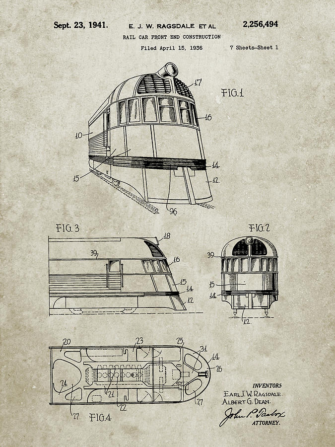 Train Decor Digital Art - Pp1141-sandstone Zephyr Train Patent Poster by Cole Borders Train Decor Digital Art - Pp1141-sandstone Zephyr Train Patent Poster by Cole Borders